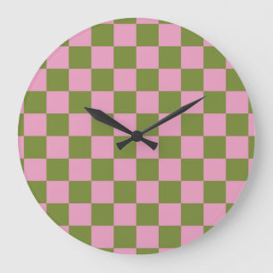 Relógio Grande Padrão Gingham Verdejado Rosa