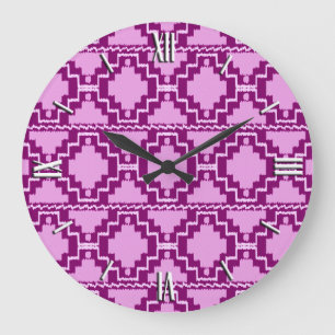 Relógio Grande Padrão Ikat Aztec - Ametist Purple e Violet