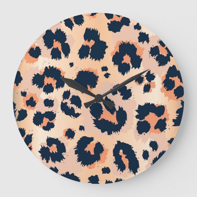 Relógio Grande Padrão Leopardo: Design engraçado sem carne (Frente)