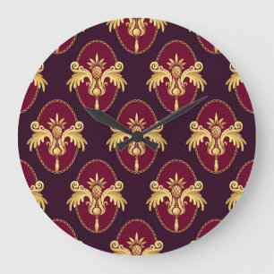 Relógio Grande Padrão Magenta de Conce Dourada Barroco