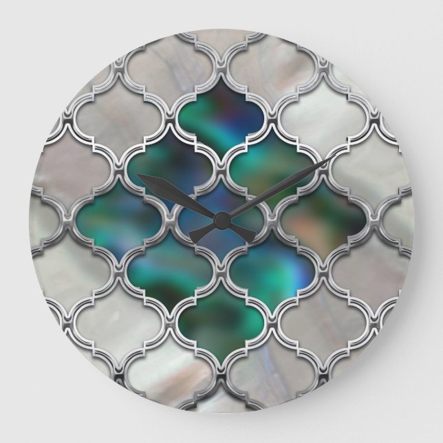 Relógio Grande Padrão marroquino na pérola e casca colorida (Frente)