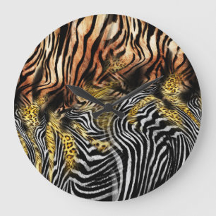 Relógio Grande Padrão Misto Da Pele Zebra Leopardo