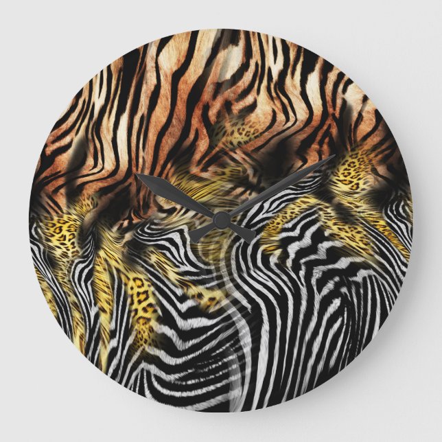 Relógio Grande Padrão Misto Da Pele Zebra Leopardo (Frente)