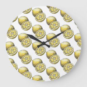 Relógio Grande Padrão Moderno Sem Costura Aquarela Amarelo Lemon 
