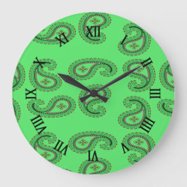 Relógio Grande Padrão paisley decorativo em verde