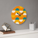 Relógio Grande Padrão Retroativo Verde Azul Azul Amarelo Laranja<br><div class="desc">Lindos círculos geométricos coloridos de cor laranja contemporânea, vermelho de coral, madrugada e creme de marfim e meio círculos num fundo cor-de-rosa pincelado. Design de minimalismo elegante, na moda e eclético para o designer artístico de interiores, o decorador de decoração artística, o popular motif de quadril, o estilo de arte...</div>