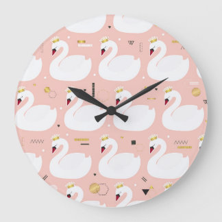 Relógio Grande Padrão sem costura com cisnes brancas.