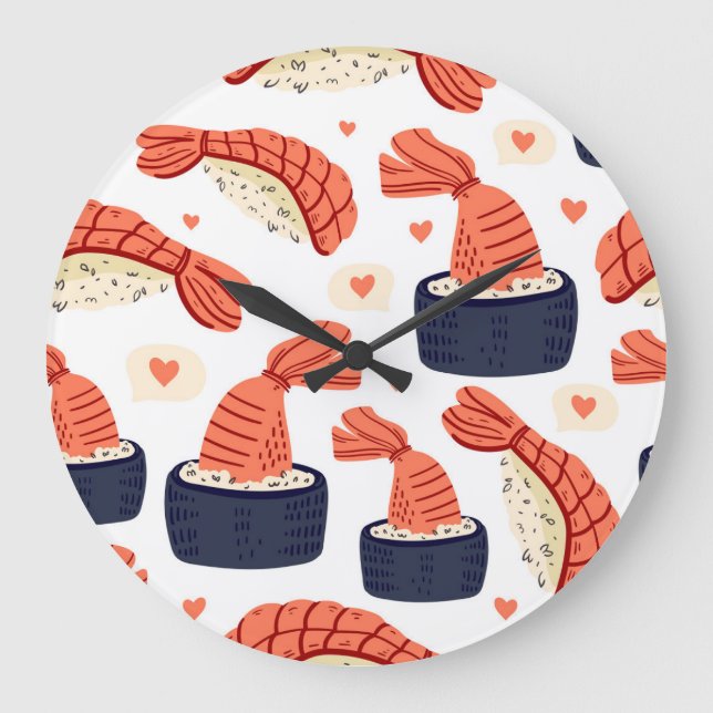Relógio Grande Padrão Sushi Japonês de Comida Invisível (Frente)