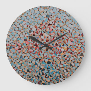 Relógio Grande Padrão Texturizado Abstrato Fluxo Mosaico Azul