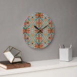 Relógio Grande Padrão Tribal Azul Laranja Laranja Azul Aqua Turqu<br><div class="desc">Um lindo e contemporâneo modelo de mosaico tribal azul-turquesa azul-azul e castanho-alaranjado. design de ornamentado, elegante, na moda e eclético disponível numa variedade de sotaques modernos de decoração doméstica e acessórios inspirados na moda para decorar o quarto de mestrado, convidado ou criança, cozinha, jantar, sala de estar ou de família,...</div>