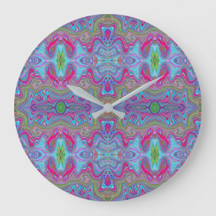 Relógio Grande Padrão Trippy Multicolorido Azul Céu Ondulado