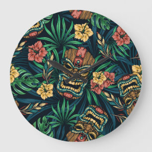 Relógio Grande Padrão Tropical de Máscara de Tiki Havaiano