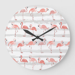 Relógio Grande Padrão Tropical Flamingo Blue Stripes