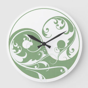 Relógio Grande Padrão Verde e Yin e Yang Branco