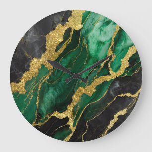 Relógio Grande Padrão Verde Marble com Dourado