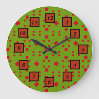 Relógio Grande Padrão Vermelho abstrato Verde com Bits e Quadrado
