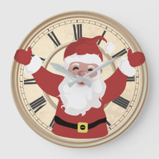 Relógio Grande Padre Natal, rosto feliz, parede redonda