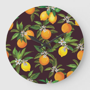 Relógio Grande Padrões De Citros, Laranjas De Limões Vintage.