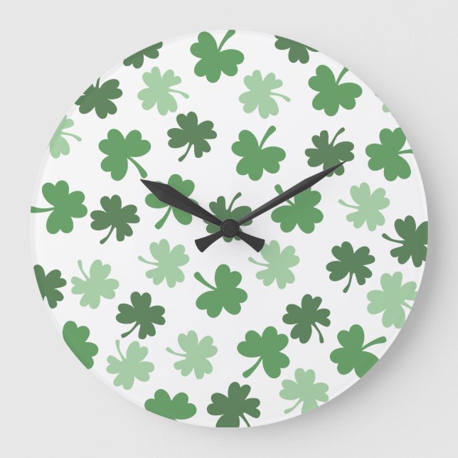 Relógio Grande Padrões de Shamrock verde. Dia de Patrick (Frente)