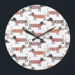 Relógio Grande Padrões para o cão de salsicha-doce<br><div class="desc">Enchidos bonitos de Dachshund ou cachorros-salsicha em tricô malhado. Perfeito para amantes de cachorros e ambulantes de cães.</div>