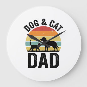 Relógio Grande Pai de Cachorro e Gato Camisa Vintage de Design de