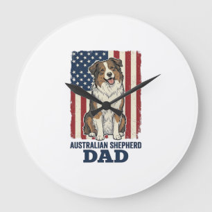 Relógio Grande Pai do Australian Shepherd Patriótico Vetor Vintag