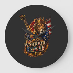 Relógio Grande Pai Guerreiro Leão Bandeira Americana Guitarra