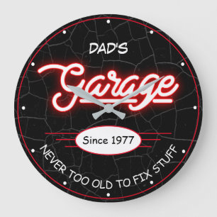 Relógio Grande Pai ou qualquer nome Garage Red Neon Effect Engraç