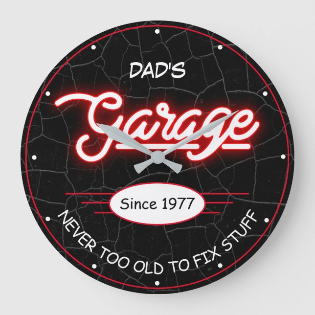 Relógio Grande Pai ou qualquer nome Garage Red Neon Effect Engraç (Frente)