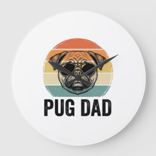 Relógio Grande Pai Pug Vintage Gravação Design Amante de Cães_1