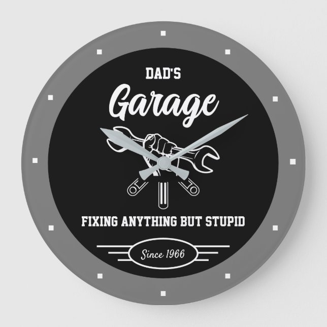 Relógio Grande Pai Qualquer Nome Garage Engraçado Ferramentas de  (Frente)