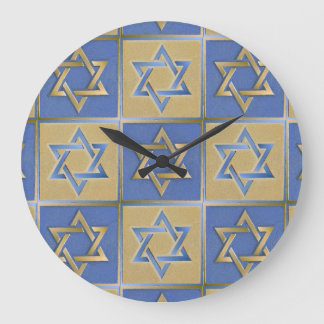 Relógio Grande Painéis de Arte Estrela de Davi Azul Dourado