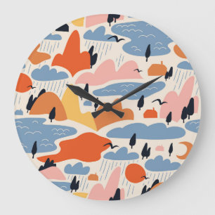 Relógio Grande Paisagem colorida, montanhas, lagos, sem costura.