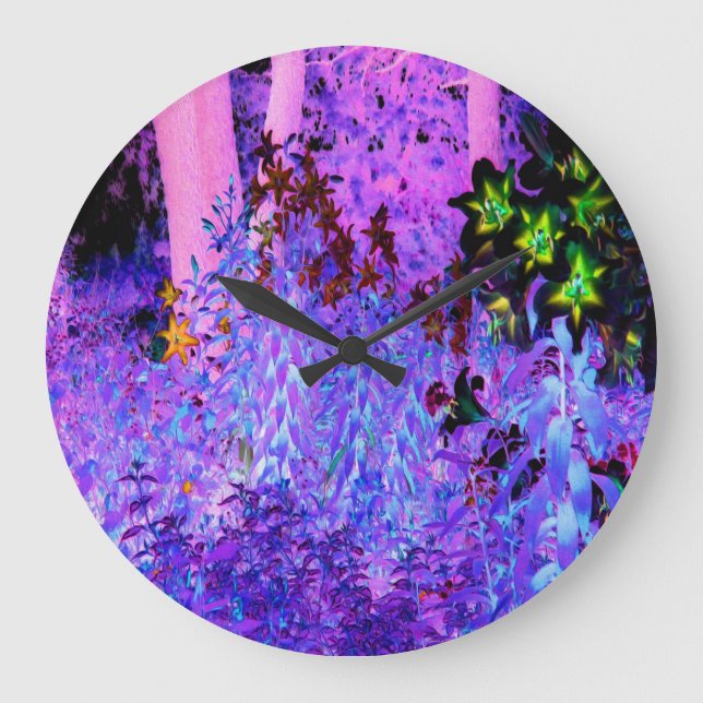 Relógio Grande Paisagem de Black e Crimson Lily Garden (Frente)