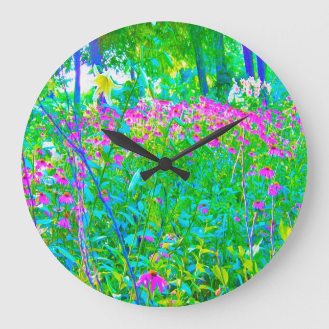 Relógio Grande Paisagem do Jardim Impressionista Azul Aqua (Frente)