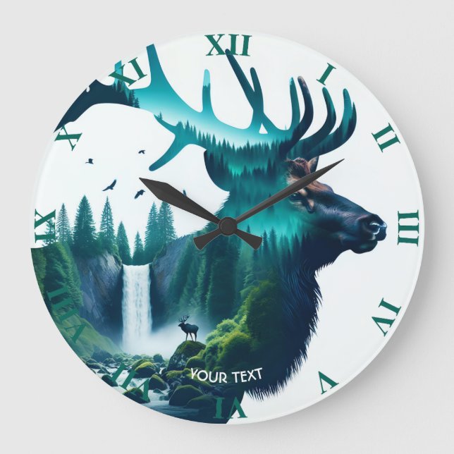 Relógio Grande Paisagem Fantasy Cute Big Elk (Frente)