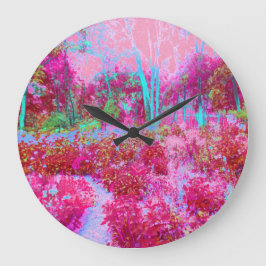 Relógio Grande Paisagem Impressionista de Jardim Vermelho e Rosa
