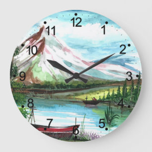 Relógio Grande Paisagem Primavera de Desenho Mão - 24531