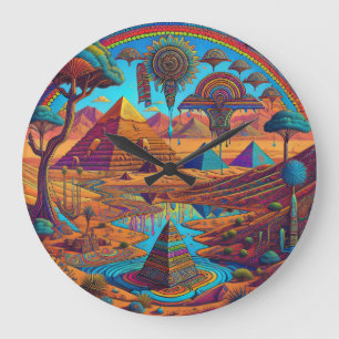 Relógio Grande Paisagem Psicodélica Egípcia