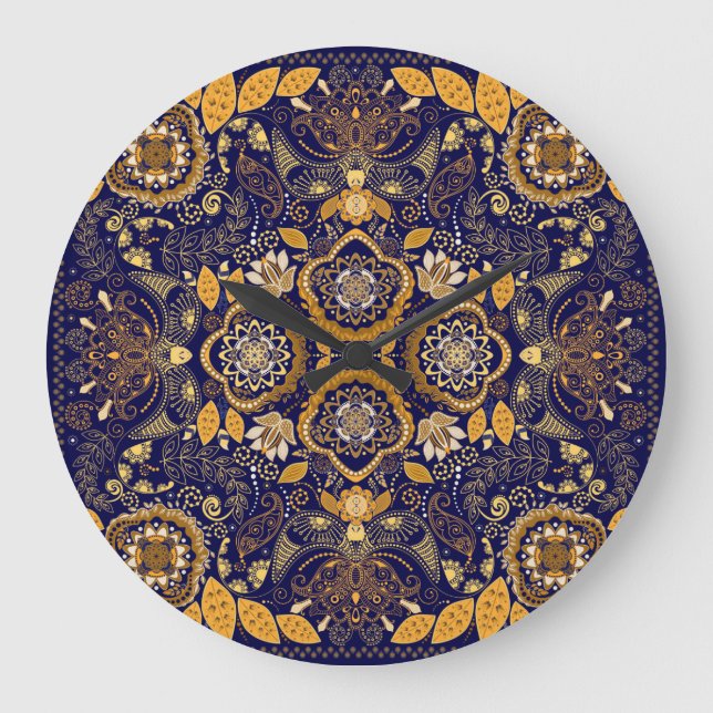 Relógio Grande Paisley Elegance: Padrão de Design têxtil (Frente)