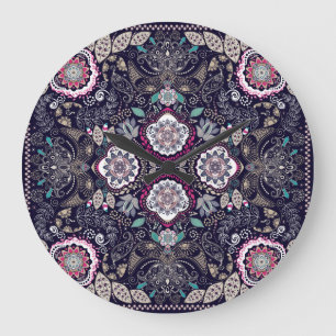 Relógio Grande Paisley floral, design de bolso quadrado.