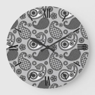 Relógio Grande Paisley pattern, shades of grey, black and white