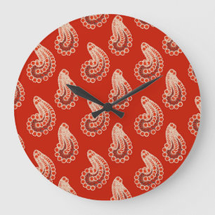 Relógio Grande Paisley vermelho, branco e cinzento da oxidação