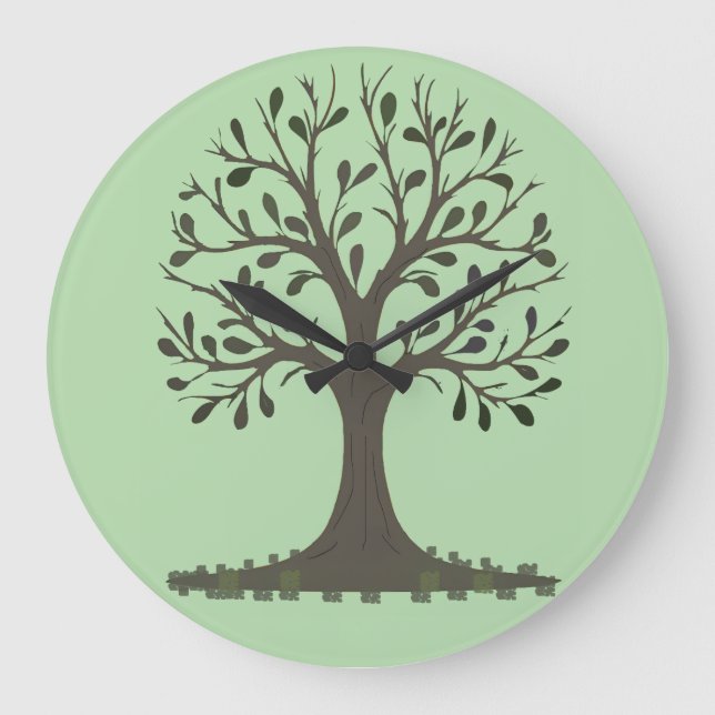 Relógio Grande 🌳 Pale Green Tree of Life Wall Clock  (Frente)