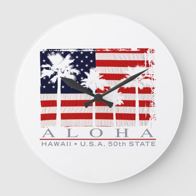 Relógio Grande Palm Flag Hawaii Aloha Patriotic Wall Clock (Frente)