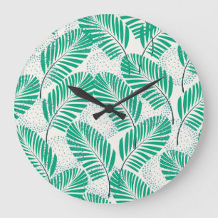 Relógio Grande Palm Leaf Floral: White Vintage