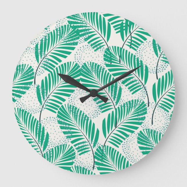Relógio Grande Palm Leaf Floral: White Vintage (Frente)
