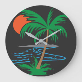 Relógio Grande Palm Tree by the River | Tropical Sunset Art