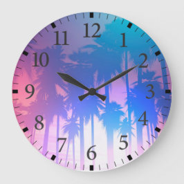 Relógio Grande Palm Trees Sunset Wall Clock