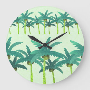 Relógio Grande Palmas Tropicais: Fita Sem Costura De Aquarela.